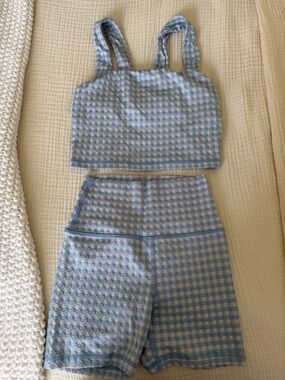 Aerie Light Blue Gingham Two-Piece Workout Set
